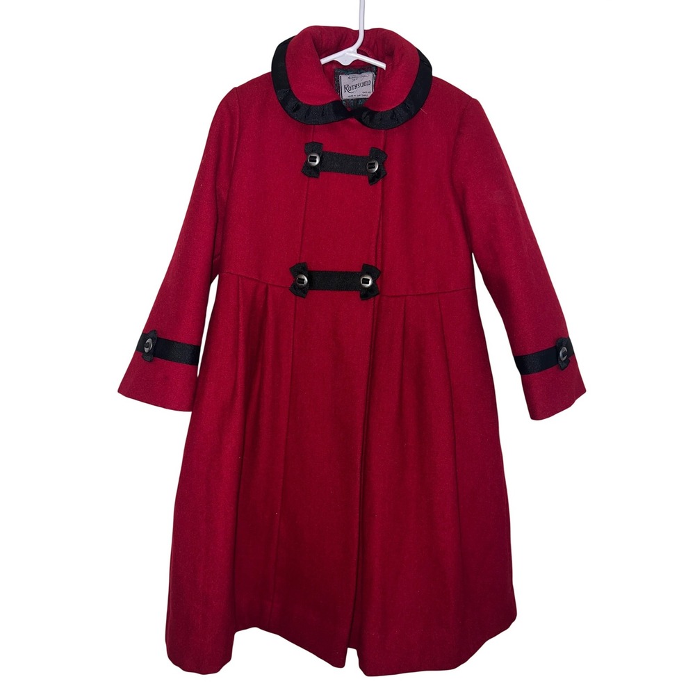 Rothschild Girls Red Wool Dress Coat Peter Pan Collar Vintage Holiday 6 - Picture 1 of 7